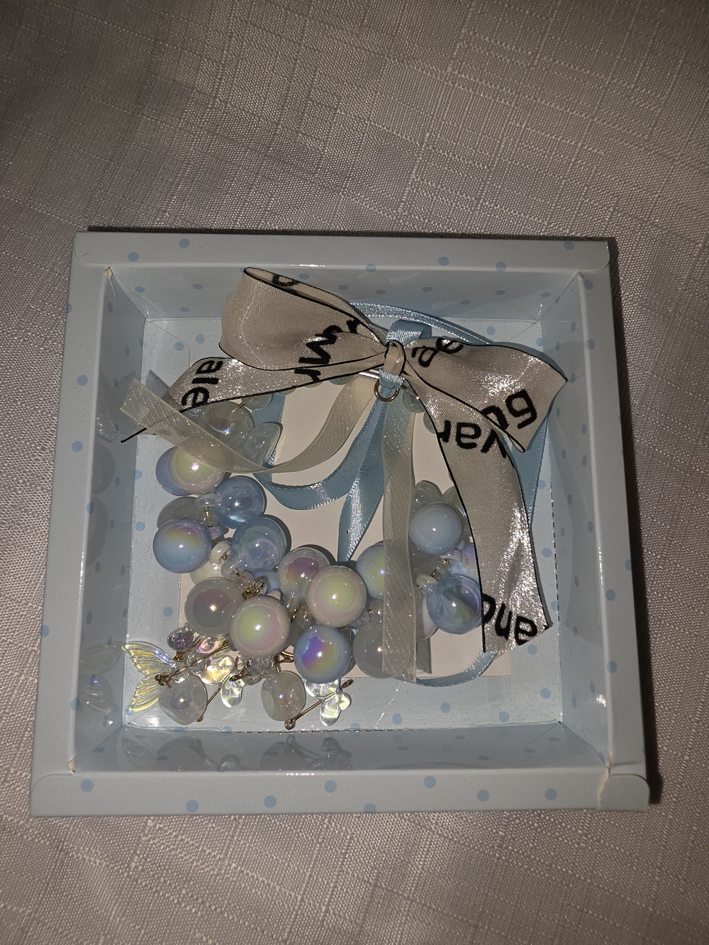 Iridescent Pastel Bead Charm Accessory with Branded Ribbon